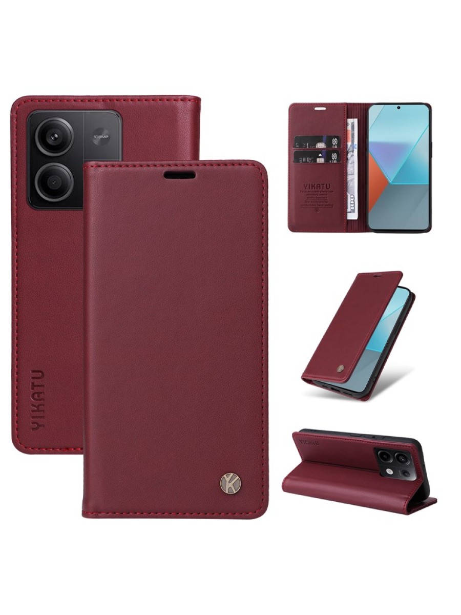 Калъф за телефон от еко кожа тип портмоне за Xiaomi Poco X6 - червен