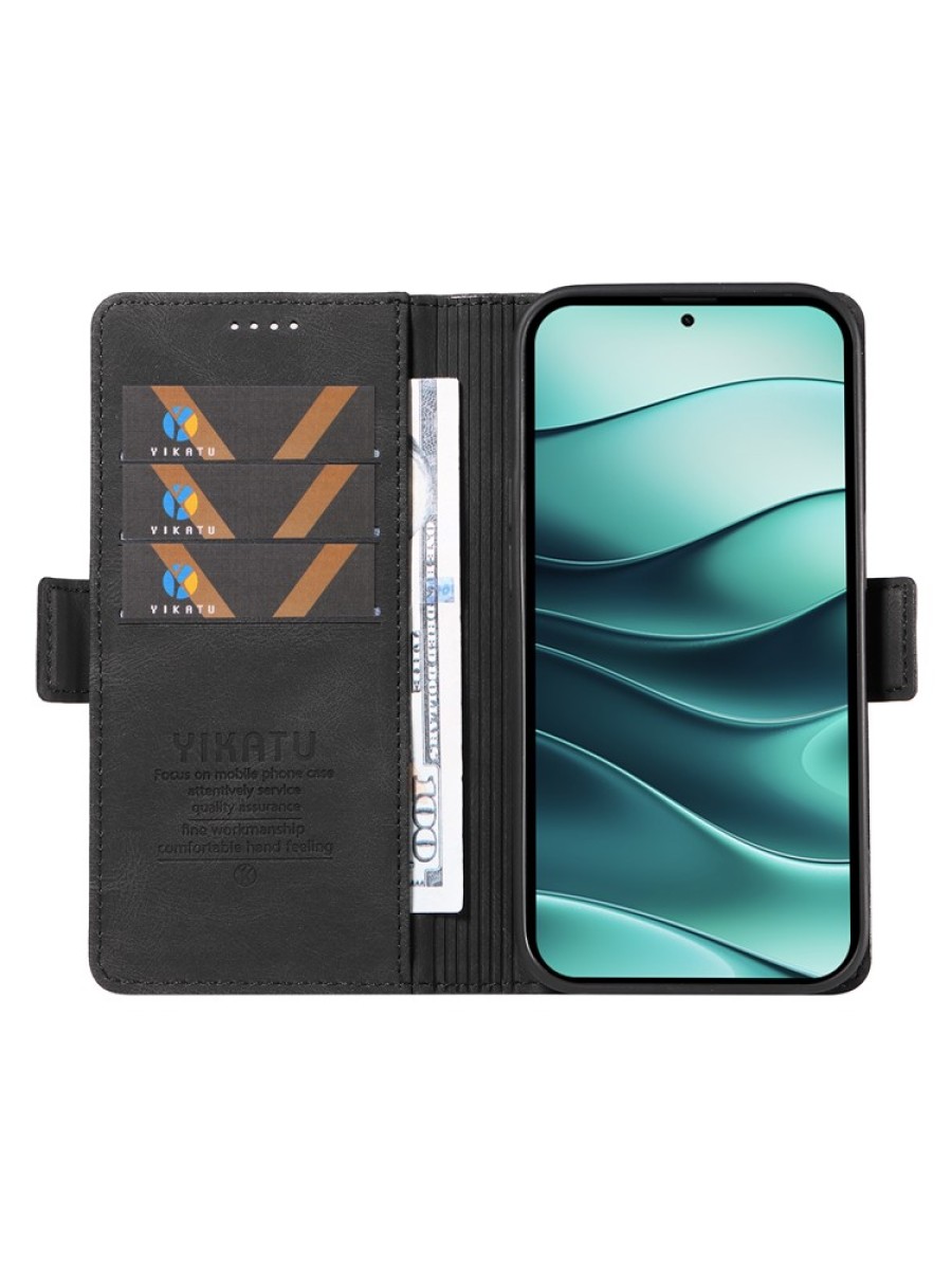Калъф от еко кожа тип портмоне за Xiaomi Poco X7 - черен