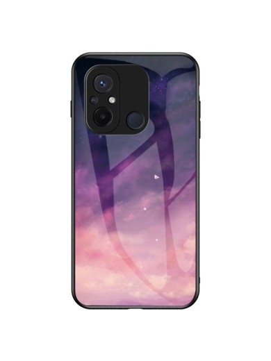 Предпазен гръб от закалено стъкло с шарки на звездно небе за Xiaomi Redmi 12C - лилав Предпазен гръб от закалено стъкло с шарки на звездно небе за Xiaomi Redmi 12C - лилав