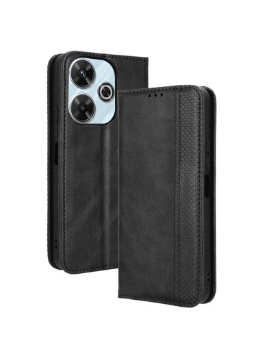 Калъф от еко кожа с ретро текстура тип портмоне за Xiaomi Redmi 13 5G - черен