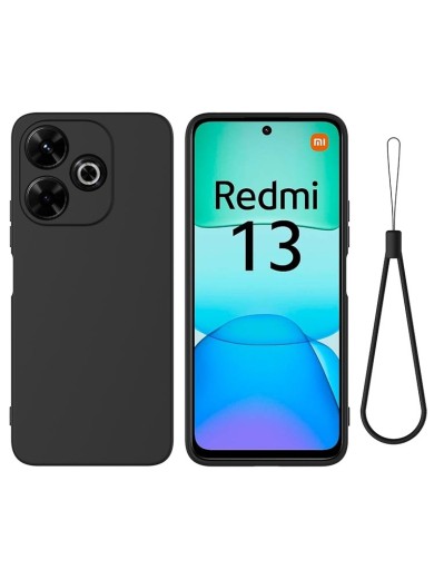 Предпазен удароустойчив силиконов гръб с каишка за Xiaomi Redmi 13 - черен Предпазен удароустойчив силиконов гръб с каишка за Xiaomi Redmi 13 - черен