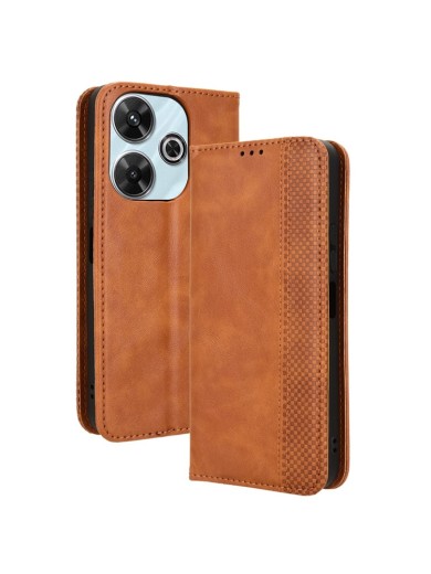 Калъф от еко кожа с ретро текстура тип портмоне за Xiaomi Redmi 13 - кафяв