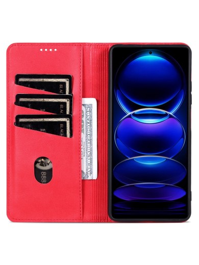 Калъф от еко кожа тип портмоне за Xiaomi Redmi 13 - червен