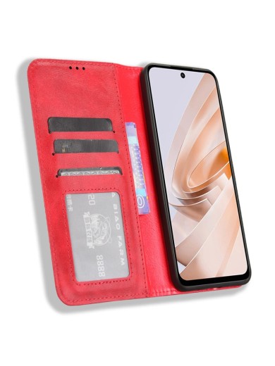 Калъф от еко кожа с ретро текстура тип портмоне за Xiaomi Redmi 13 - червен