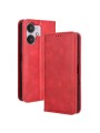 Калъф от еко кожа с ретро текстура тип портмоне за Xiaomi Redmi 13C 5G - червен
