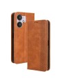 Калъф от еко кожа с ретро текстура тип портмоне за Xiaomi Redmi 13C 5G - кафяв