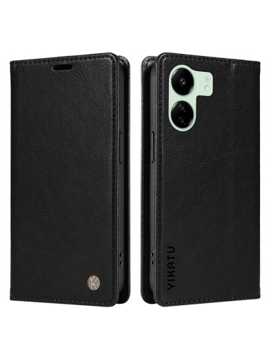 Калъф от еко кожа тип портмоне за Xiaomi Redmi 13R - черен