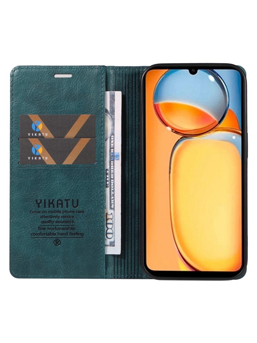 Калъф от еко кожа тип портмоне за Xiaomi Redmi 13R - син