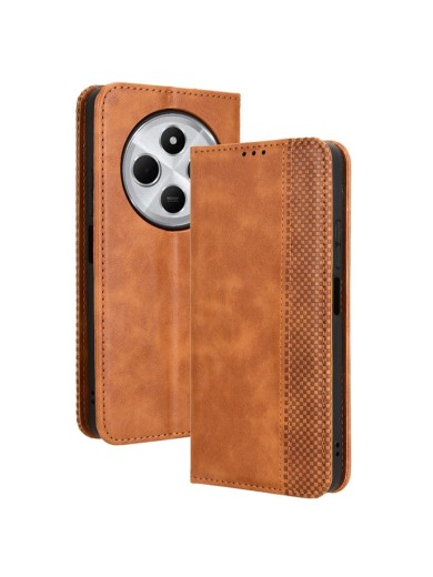 Калъф от еко кожа с ретро текстура тип портмоне за Xiaomi Redmi 14R - кафяв Калъф от еко кожа с ретро текстура тип портмоне за Xiaomi Redmi 14R - кафяв