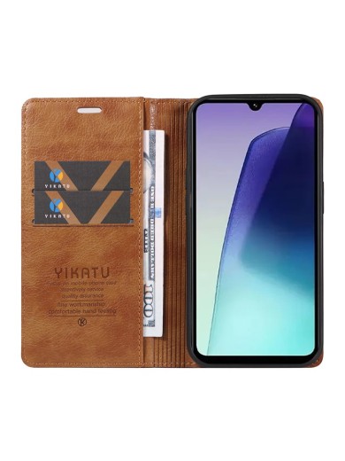 Калъф от еко кожа тип портмоне за Xiaomi Redmi 14R - кафяв