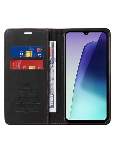 Калъф от еко кожа тип портмоне с RFID  блокираща технология за Xiaomi Redmi 14R - черен