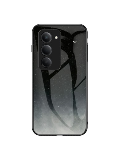 Предпазен гръб от закалено стъкло с шарки на звездно небе за Xiaomi Redmi 15 4G - черен