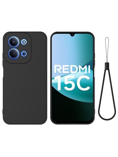 Предпазен устойчив на надраскване силиконов гръб с каишка за Xiaomi Redmi 15C 4G - черен Предпазен устойчив на надраскване силиконов гръб с каишка за Xiaomi Redmi 15C 4G - черен