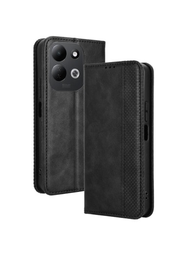 Калъф от еко кожа с ретро текстура тип портмоне за Xiaomi Redmi 17 4G - черен