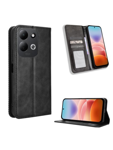 Калъф от еко кожа с ретро текстура тип портмоне за Xiaomi Redmi 17 4G - черен