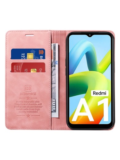 Калъф от еко кожа тип портмоне с RFID  блокираща технология за Xiaomi Redmi A2 - розов