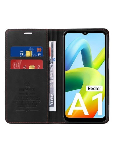 Калъф от еко кожа тип портмоне с RFID  блокираща технология за Xiaomi Redmi A2 - черен
