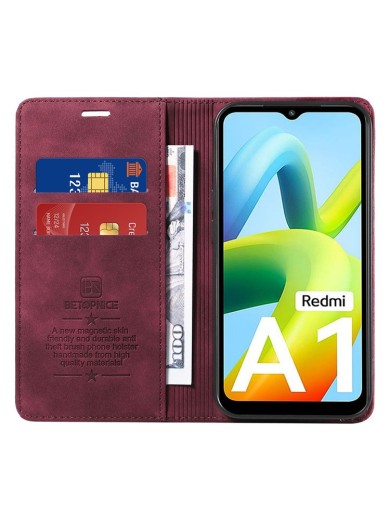 Калъф от еко кожа тип портмоне с RFID  блокираща технология за Xiaomi Redmi A2 - червен