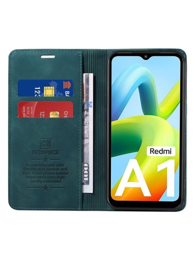 Калъф от еко кожа тип портмоне с RFID  блокираща технология за Xiaomi Redmi A2 - зелен