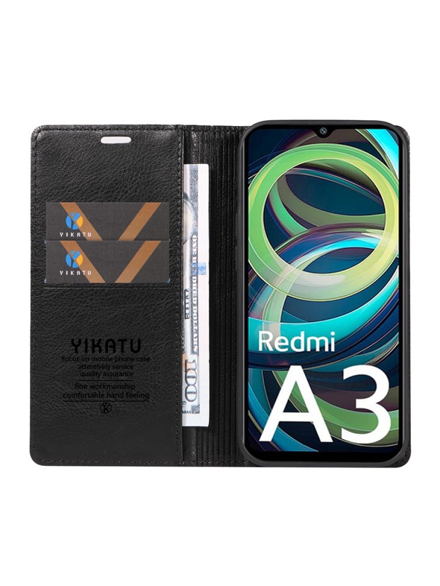 Калъф от еко кожа тип портмоне за Xiaomi Redmi A3 - черен