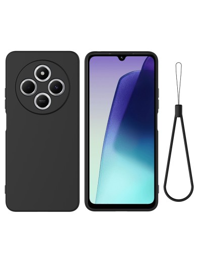 Предпазен удароустойчив силиконов гръб с каишка за Xiaomi Redmi A3 Pro - черен Предпазен удароустойчив силиконов гръб с каишка за Xiaomi Redmi A3 Pro - черен