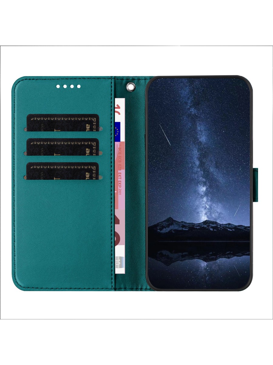 Удароустойчив калъф от еко кожа тип портмоне за Xiaomi Redmi A3 Pro - зелен