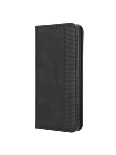 Калъф от еко кожа с ретро текстура тип портмоне за Xiaomi Redmi K60 - черен