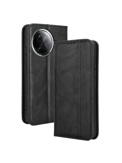 Калъф от еко кожа с ретро текстура тип портмоне за Xiaomi Redmi K80 Pro - черен Калъф от еко кожа с ретро текстура тип портмоне за Xiaomi Redmi K80 Pro - черен