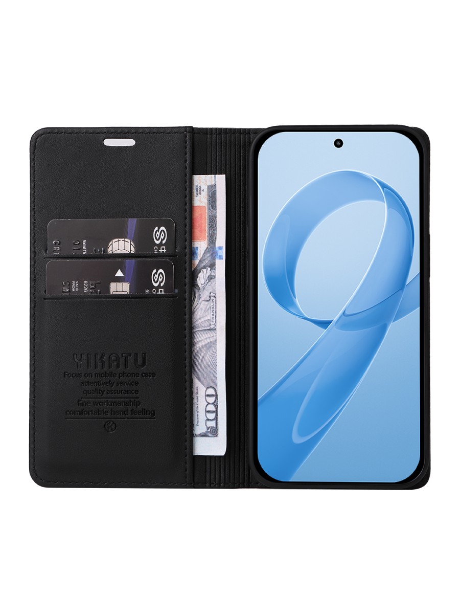 Калъф за телефон от еко кожа тип портмоне за Xiaomi Redmi K90 - черен