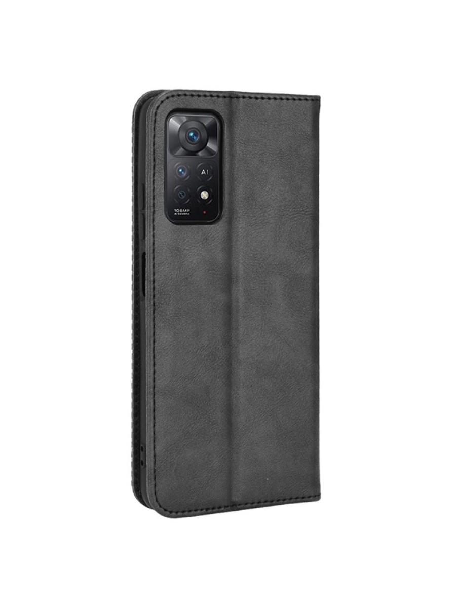 Калъф от еко кожа с ретро текстура тип портмоне за Xiaomi Redmi Note 11 Pro - черен