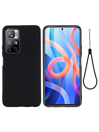 Предпазен удароустойчив силиконов гръб с каишка за Xiaomi Redmi Note 11S 5G - черен