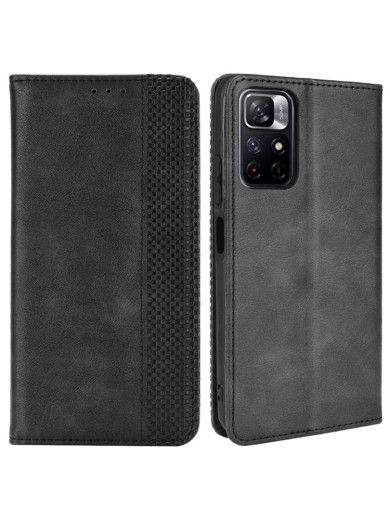Калъф от еко кожа с ретро текстура тип портмоне за Xiaomi Redmi Note 11S 5G - черен