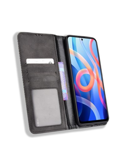 Калъф от еко кожа с ретро текстура тип портмоне за Xiaomi Redmi Note 11S 5G - черен