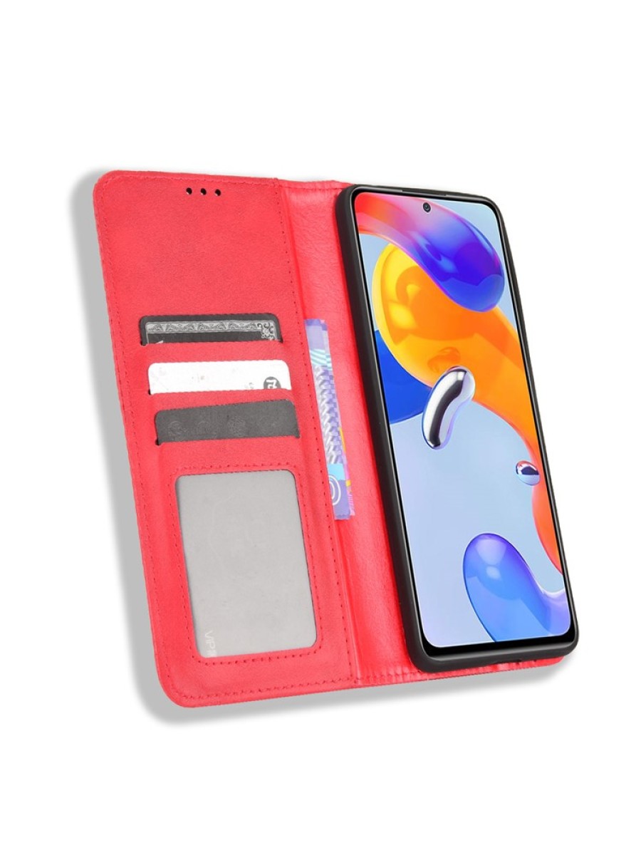 Калъф от еко кожа с ретро текстура тип портмоне за Xiaomi Redmi Note 12 Pro 4G - червен