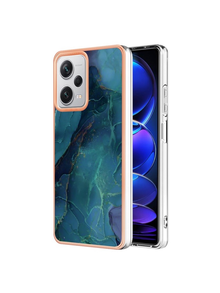 Предпазен удароустойчив гръб с мраморни шарки за Xiaomi Redmi Note 12 Pro+ - зелен