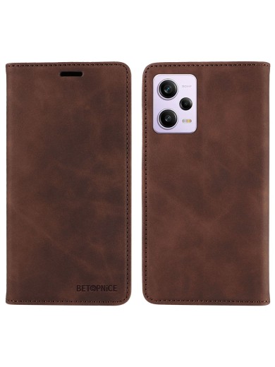 Калъф от еко кожа тип портмоне с RFID  блокираща технология за Xiaomi Redmi Note 12 Pro - кафяв