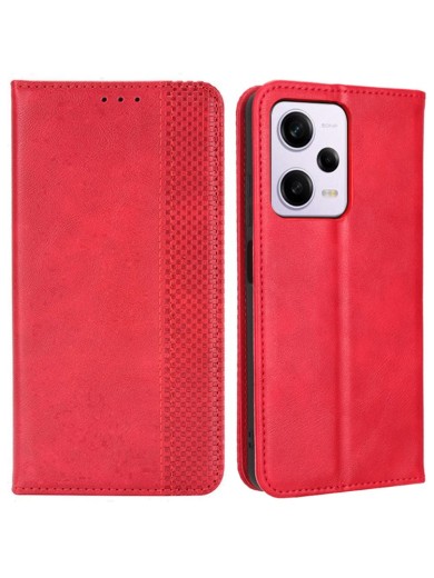 Калъф от еко кожа с ретро текстура тип портмоне за Xiaomi Redmi Note 12 Pro+ - червен