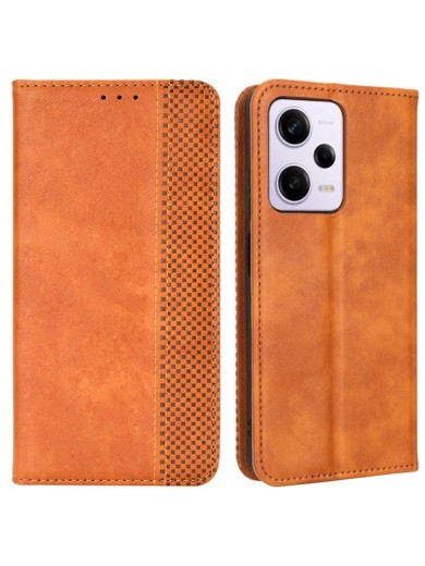 Калъф от еко кожа с ретро текстура тип портмоне за Xiaomi Redmi Note 12 Pro+ - кафяв