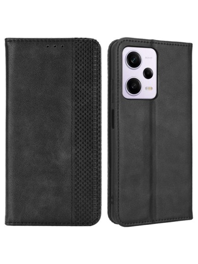 Калъф от еко кожа с ретро текстура тип портмоне за Xiaomi Redmi Note 12 Pro+ - черен Калъф от еко кожа с ретро текстура тип портмоне за Xiaomi Redmi Note 12 Pro+ - черен