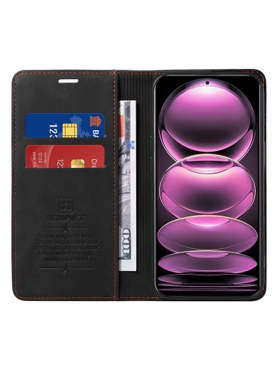 Калъф от еко кожа тип портмоне с RFID  блокираща технология за Xiaomi Redmi Note 12 Pro - черен