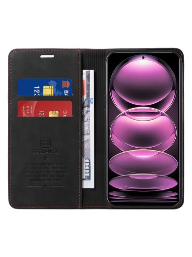Калъф от еко кожа тип портмоне с RFID  блокираща технология за Xiaomi Redmi Note 12 Pro+ - черен