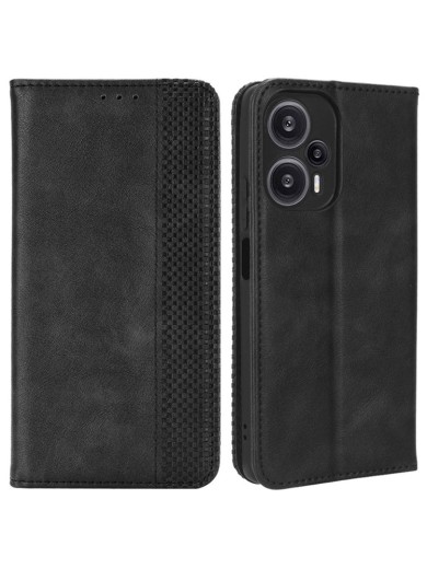 Калъф от еко кожа с ретро текстура тип портмоне за Xiaomi Redmi Note 12 Turbo - черен