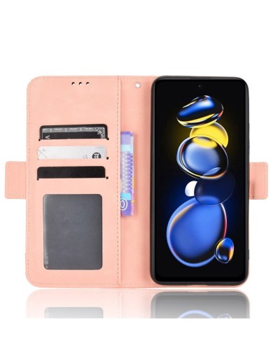 Калъф от еко кожа тип портмоне за Xiaomi Redmi Note 12T Pro - розов
