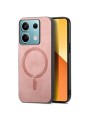 Предпазен гръб от еко кожа съвместим с MagSafe за Xiaomi Redmi Note 13 - розов