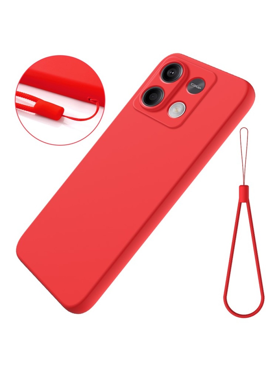 Предпазен устойчив на надраскване силиконов гръб с каишка за Xiaomi Redmi Note 13 - червен