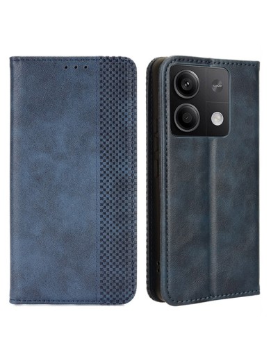 Калъф от еко кожа с ретро текстура тип портмоне за Xiaomi Redmi Note 13 - син