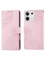 Калъф от еко кожа с шарки на роза тип портмоне за Xiaomi Redmi Note 13 - розов