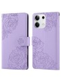 Калъф от еко кожа с шарки на роза тип портмоне за Xiaomi Redmi Note 13 - лилав