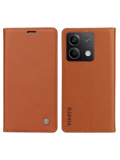 Калъф за телефон от еко кожа тип портмоне за Xiaomi Redmi Note 13 - кафяв