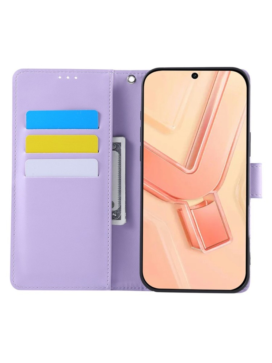 Калъф от еко кожа с шарки на роза тип портмоне за Xiaomi Redmi Note 13 - лилав